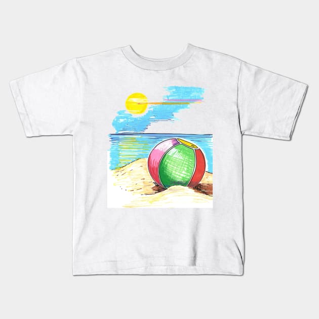 The ball on the beach Kids T-Shirt by Marisa-ArtShop